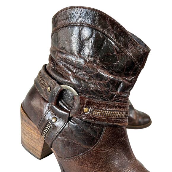 Vintage Leather Western Rodeo Slouchy Ankle Boots Harness Boho Cowgirl 7M - Picture 11 of 11
